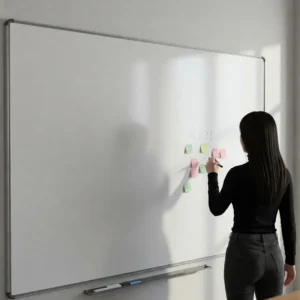 girl with black dress writing on board